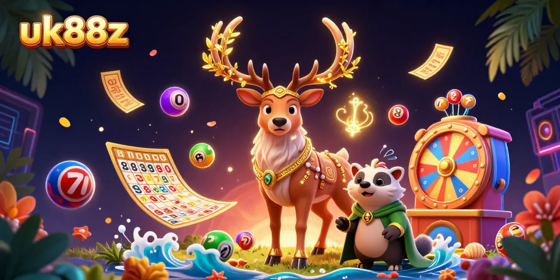 Experience thrilling gameplay at uk88z with vibrant lottery elements, featuring a druid and badger in a mystical casino.