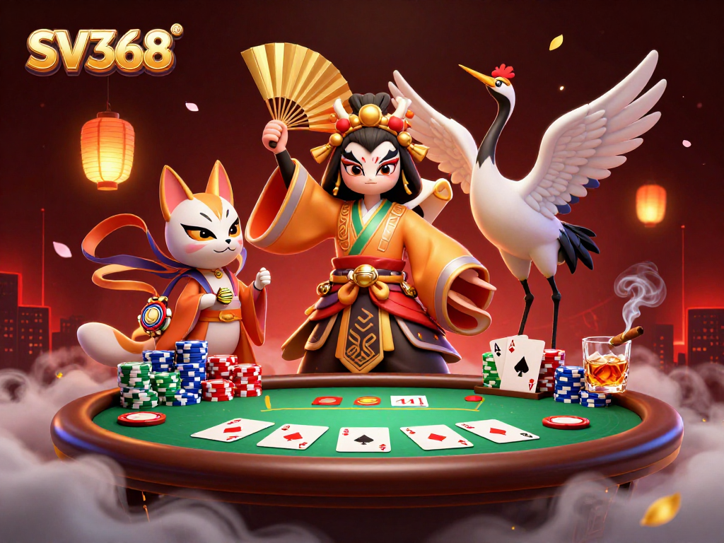 SV368 captivates players with an exhilarating poker scene featuring a kabuki warrior