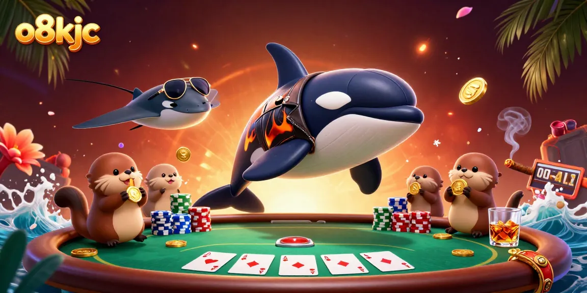 Experience excitement at o8kjc with vibrant cartoon characters playing poker amidst gold coins.