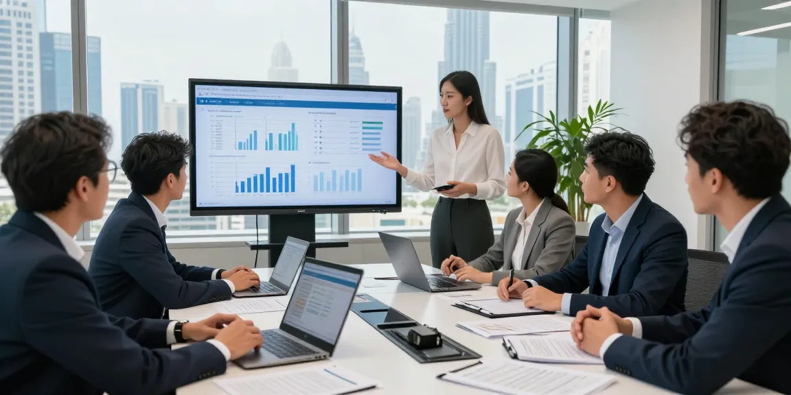 Accounting firms in UAE team collaborating on financial analysis in modern office.