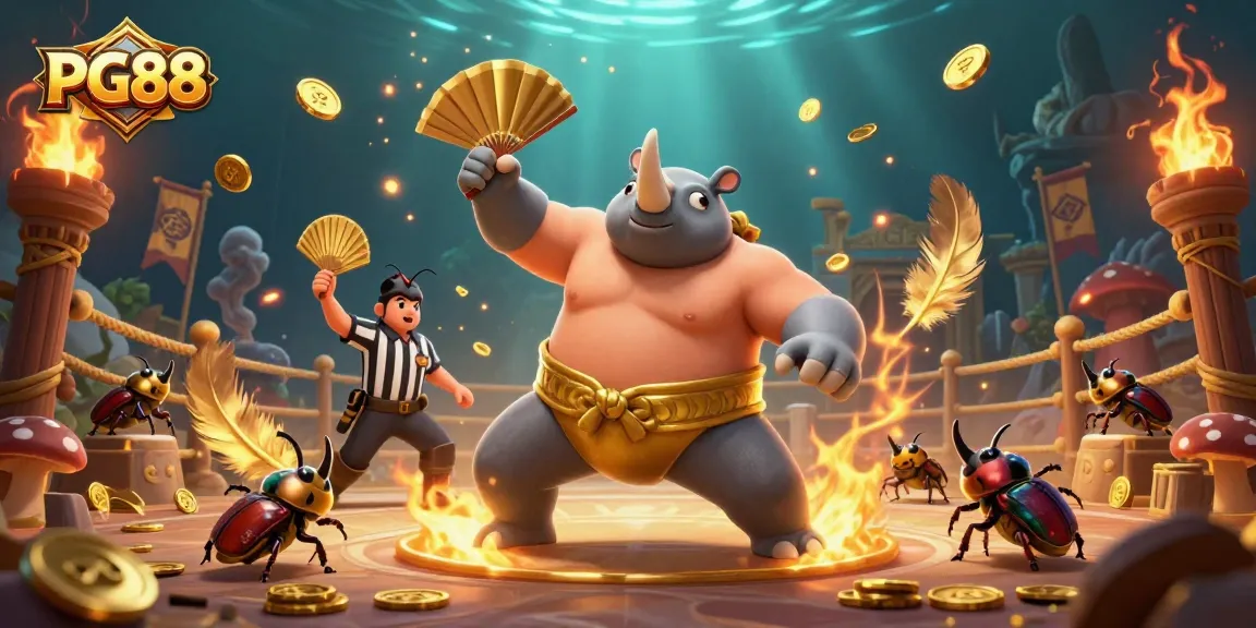Engage in thrilling gameplay at PG88 while witnessing a sumo beetle champion in action!