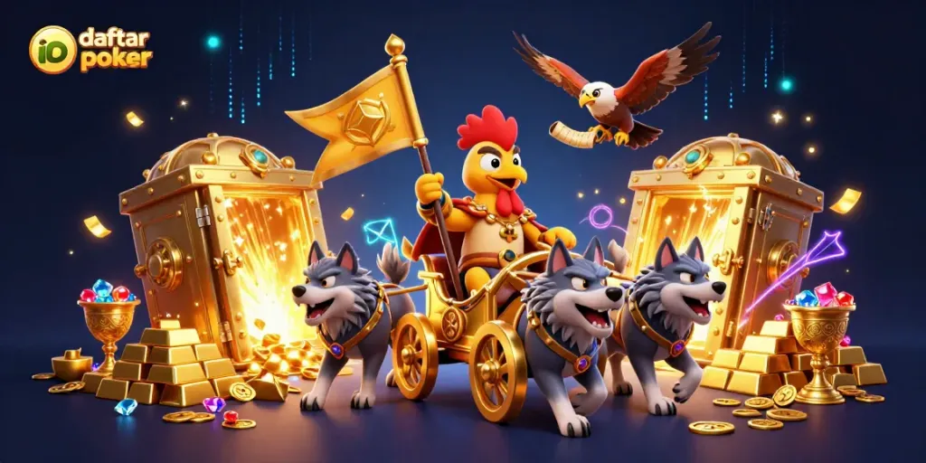 Join the thrilling action of daftar idn poker with a vibrant 3D casino scene featuring dazzling treasures.