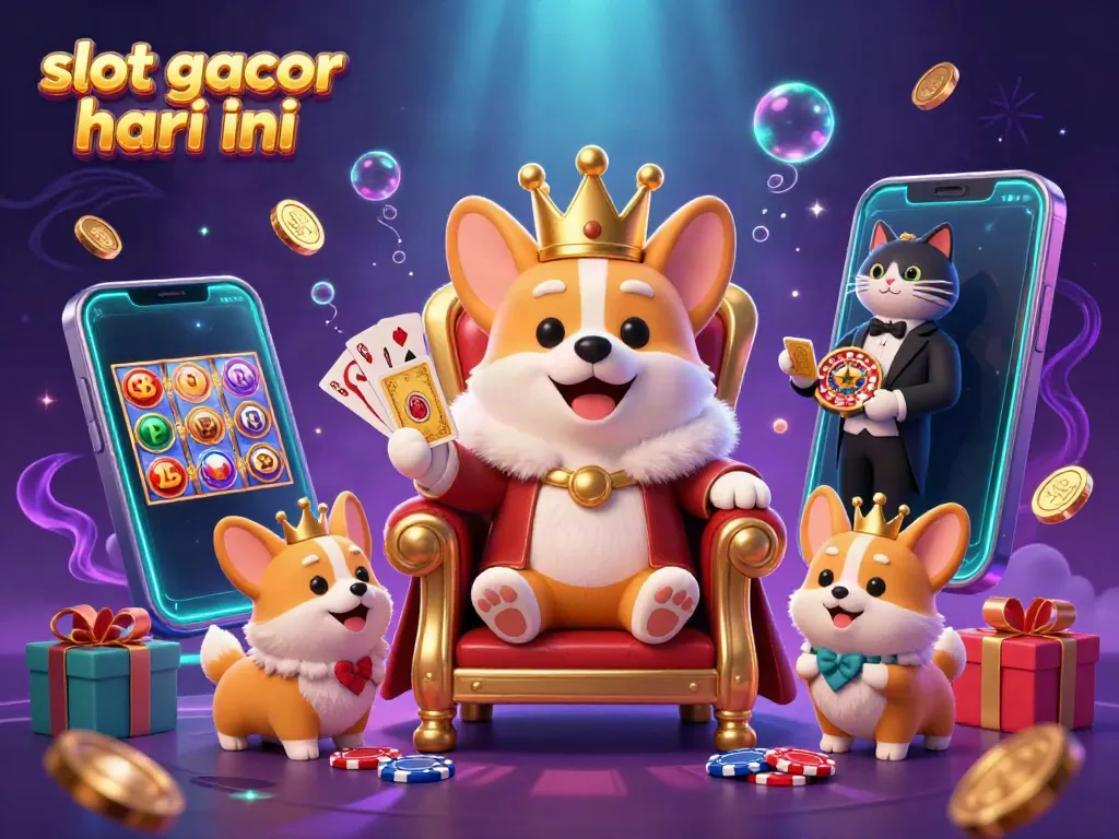 Experience the enchanting world of slot gacor hari ini with vibrant corgi characters in a lavish casino scene.