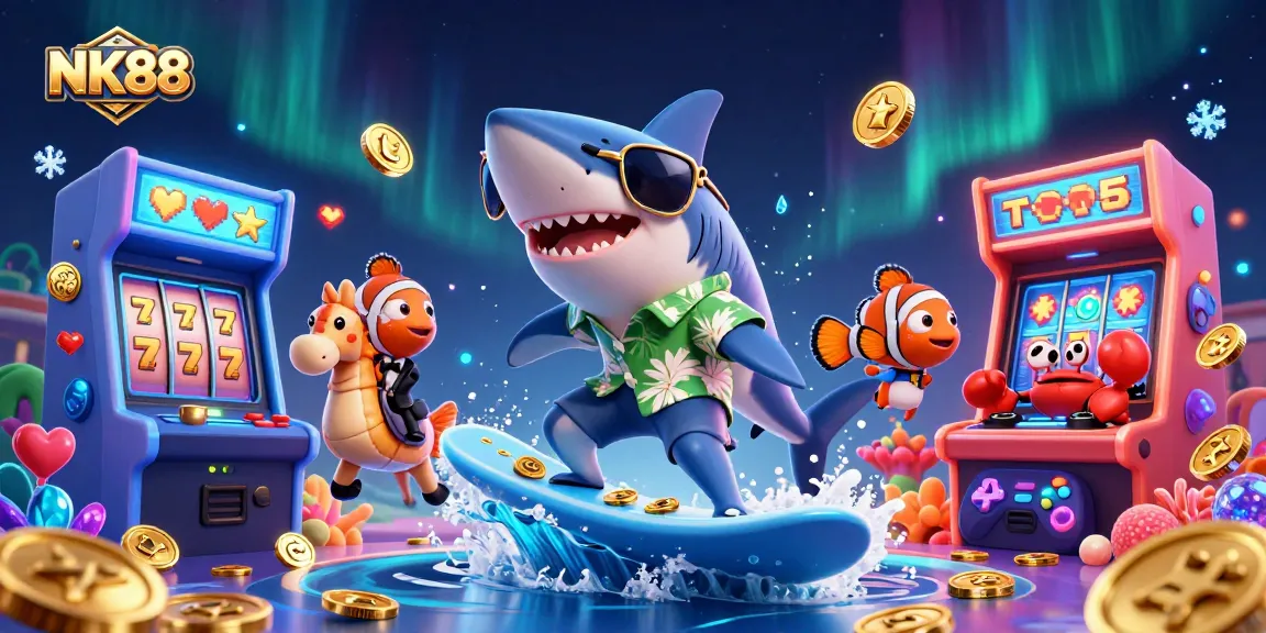 Experience the thrill of winnings at NK88 with a vibrant casino-themed digital illustration.