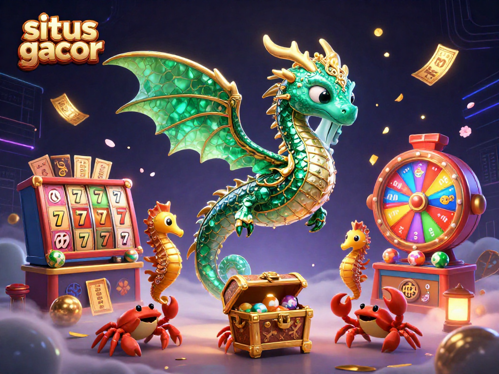 Win jackpots at situs gacor with vibrant slots and gaming elements in a captivating 3D scene.