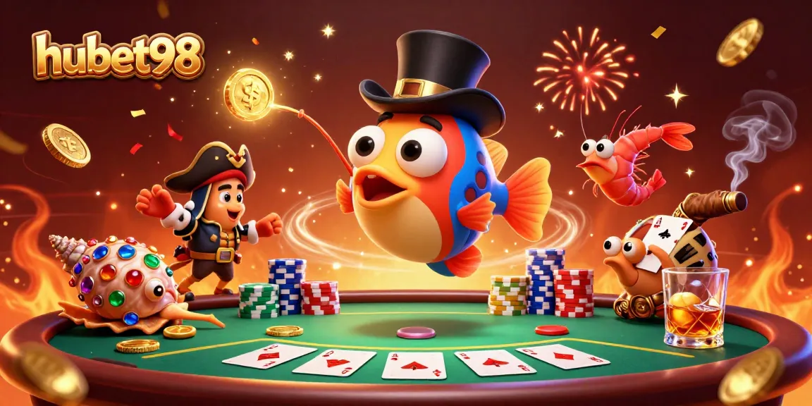 Experience thrilling gameplay with hubet98's vibrant casino scene, featuring an anglerfish and pirate shrimp.