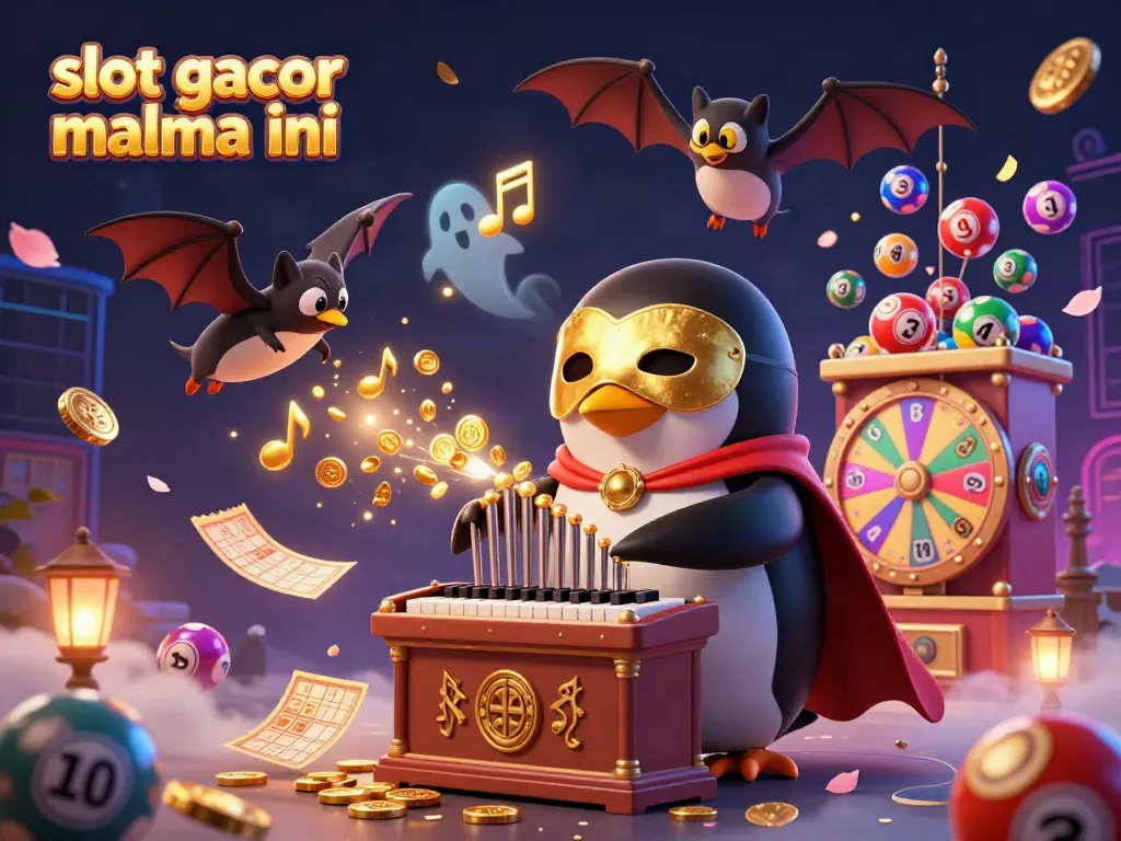 Experience the excitement of slot gacor malma ini with a whimsical 3D penguin and bat in a vibrant casino scene.