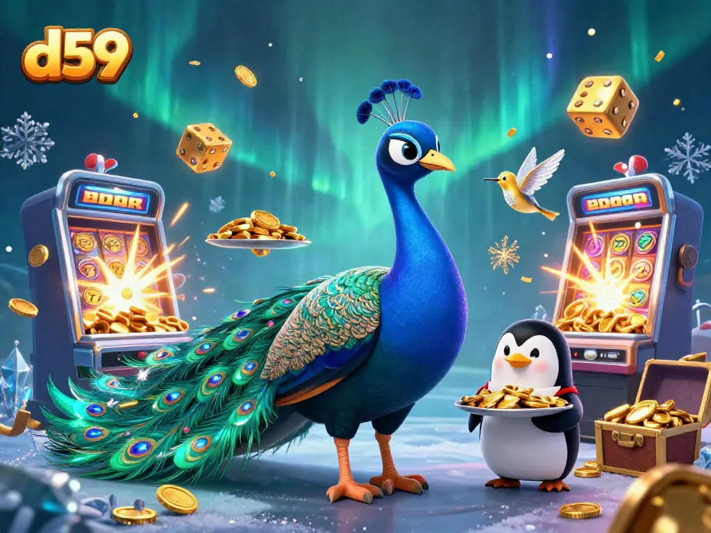 Engaging visual of d59 showcasing a vibrant slot machine scene with winning characters and dynamic casino elements.