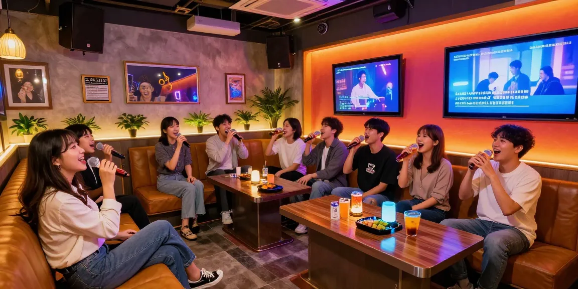 인천쓰리노에서 친구들과 함께 즐거운 시간을 보내는 모습, 현대적이고 아늑한 카라오케 바의 따뜻한 분위기를 느낄 수 있습니다.