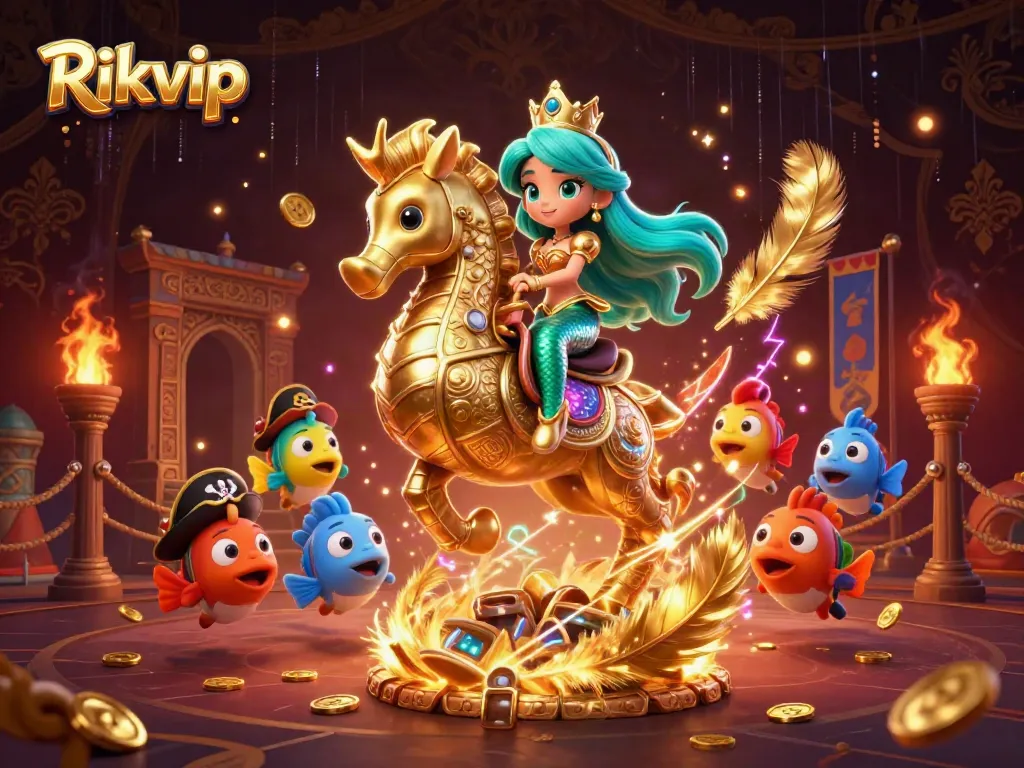 Engage with the thrilling world of Rikvip through a vibrant 3D illustration of gaming adventure.