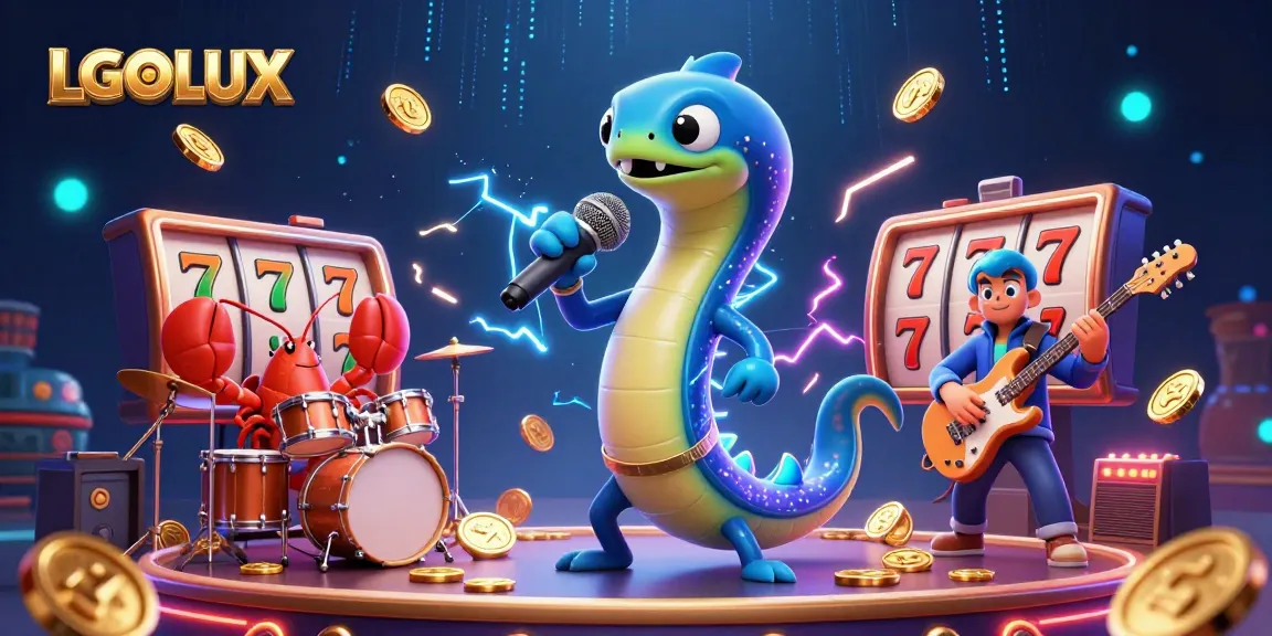Experience LGOLUX with vibrant 3D illustration of an electric eel DJ and underwater casino vibes.
