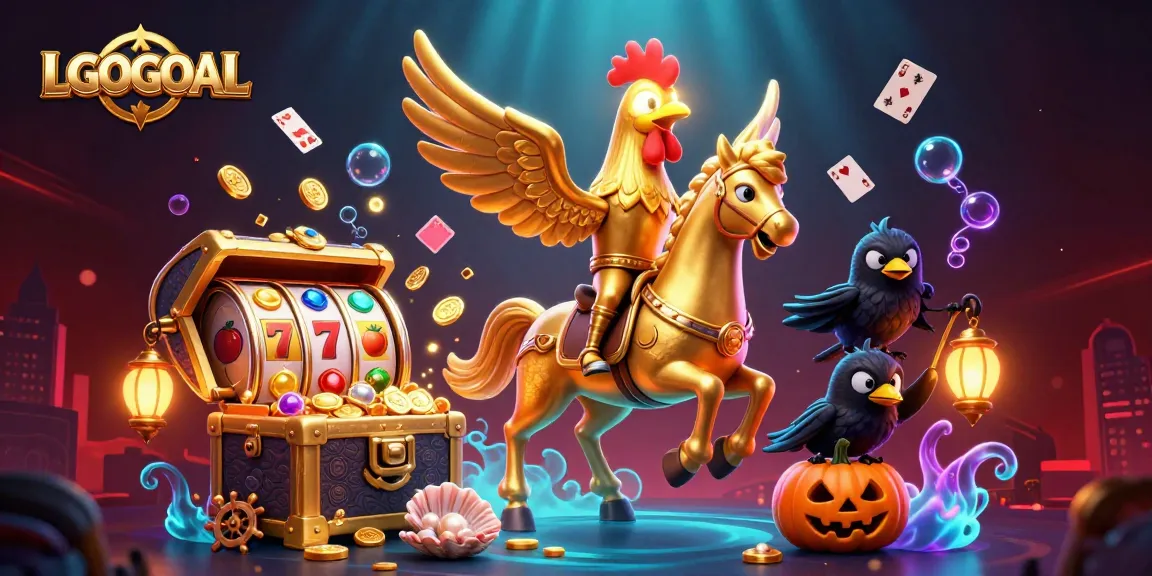Experience LGOGOAL's thrilling gaming scene featuring a golden rooster and rich casino elements.