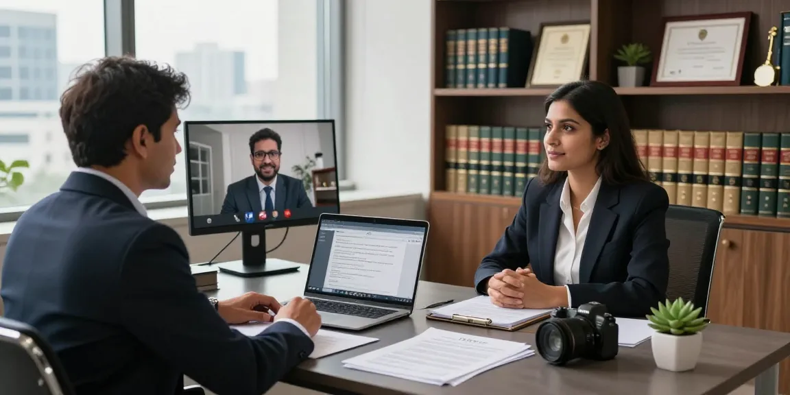 Check legal services consultation with lawyer in modern office setting.