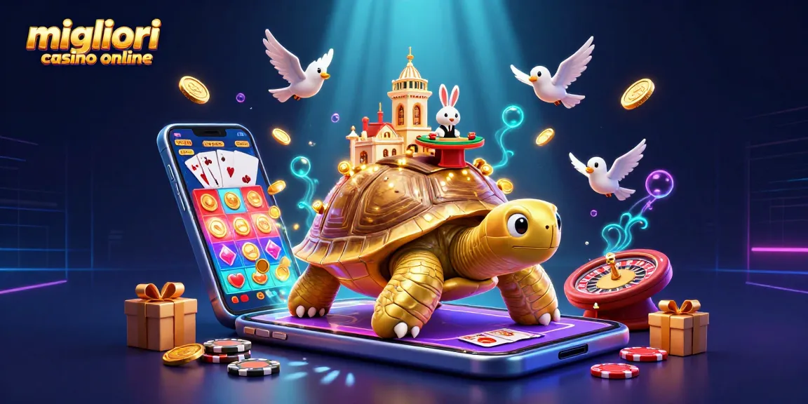 Scopri i migliori casino online con un tortoise d'oro e un dealer tra colori vivaci.