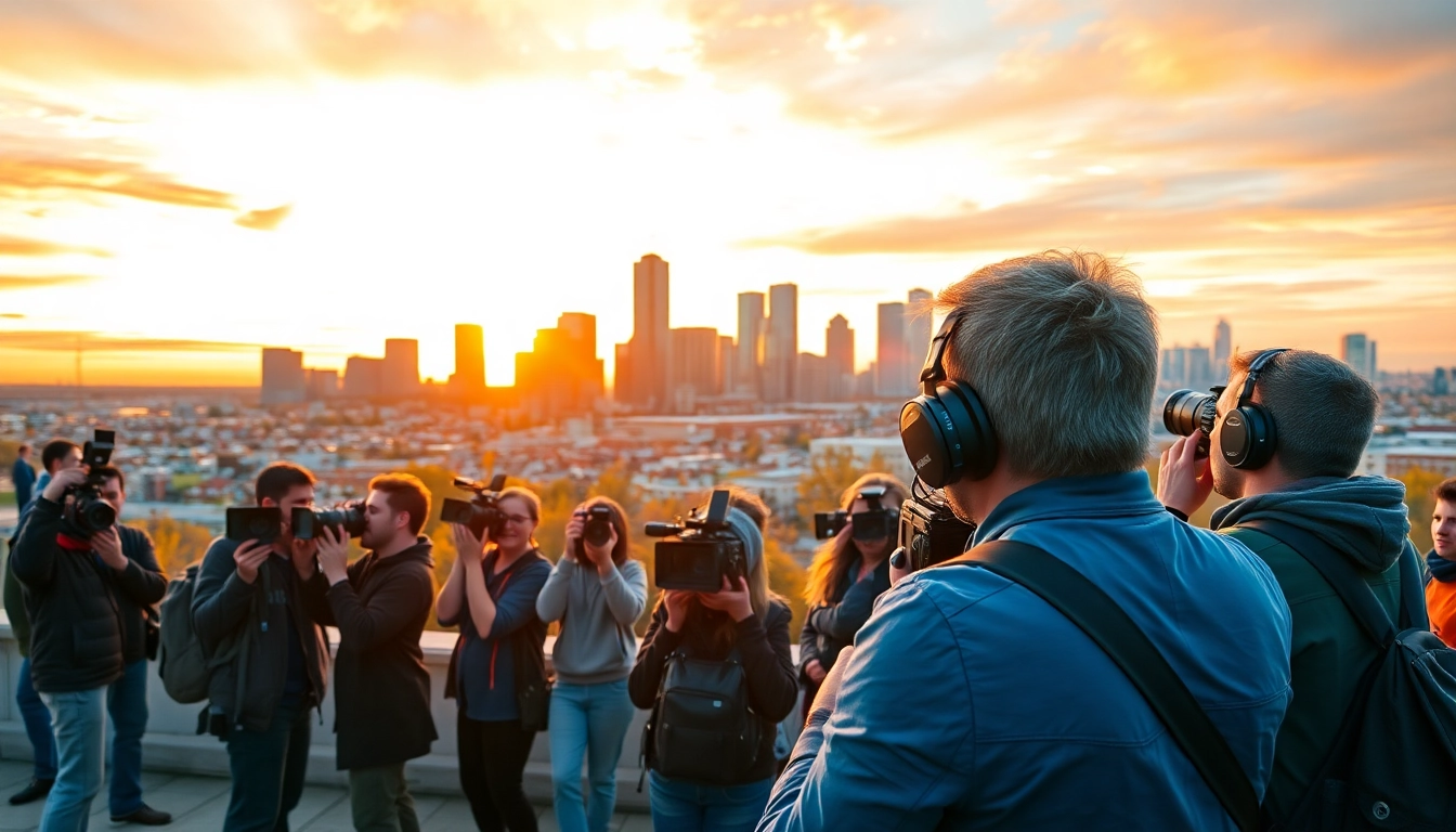 Engaging team showcasing video production edmonton with vibrant city backdrops in action.