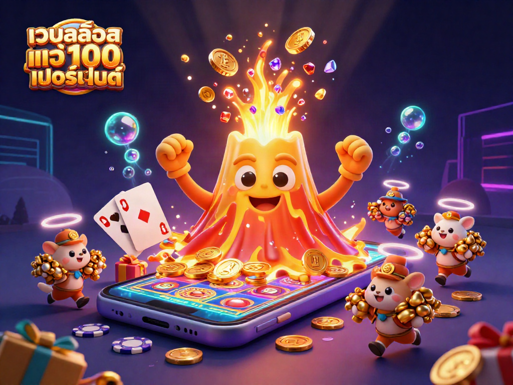 Experience thrilling wins with เว็บสล็อต แท้ 100 เปอร์เซ็นต์ as treasure-filled characters erupt in coins and excitement.