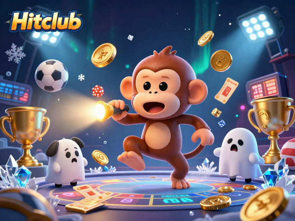 Hitclub showcases a mischievous poltergeist monkey juggling golden coins in a haunted casino scene.