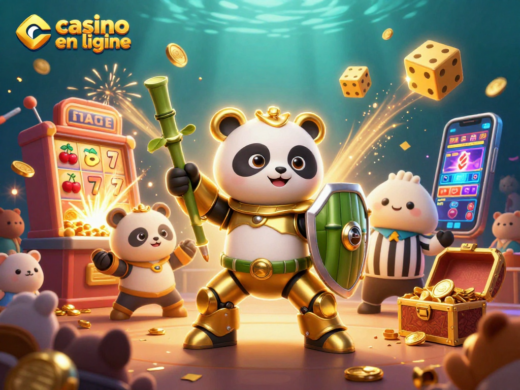 Jouez au casino en ligne avec des machines à sous dynamiques et un panda en robot de combat.