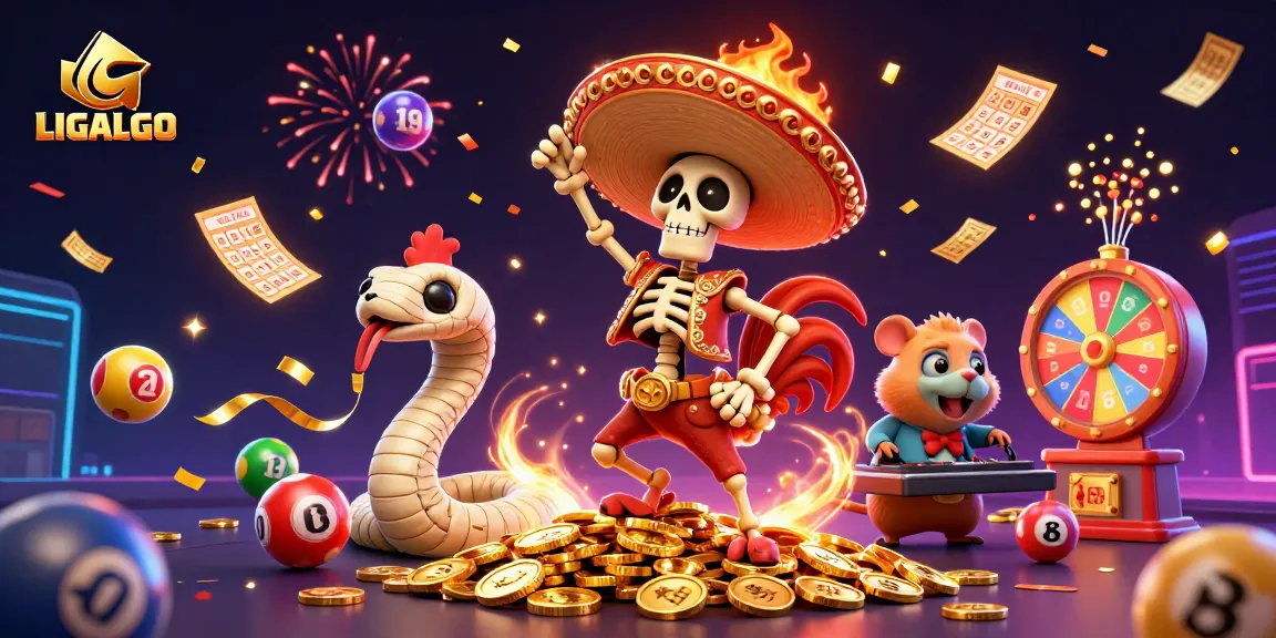 LIGALGO brings excitement with a dancing rooster, mummy, and DJ in a vibrant casino scene
