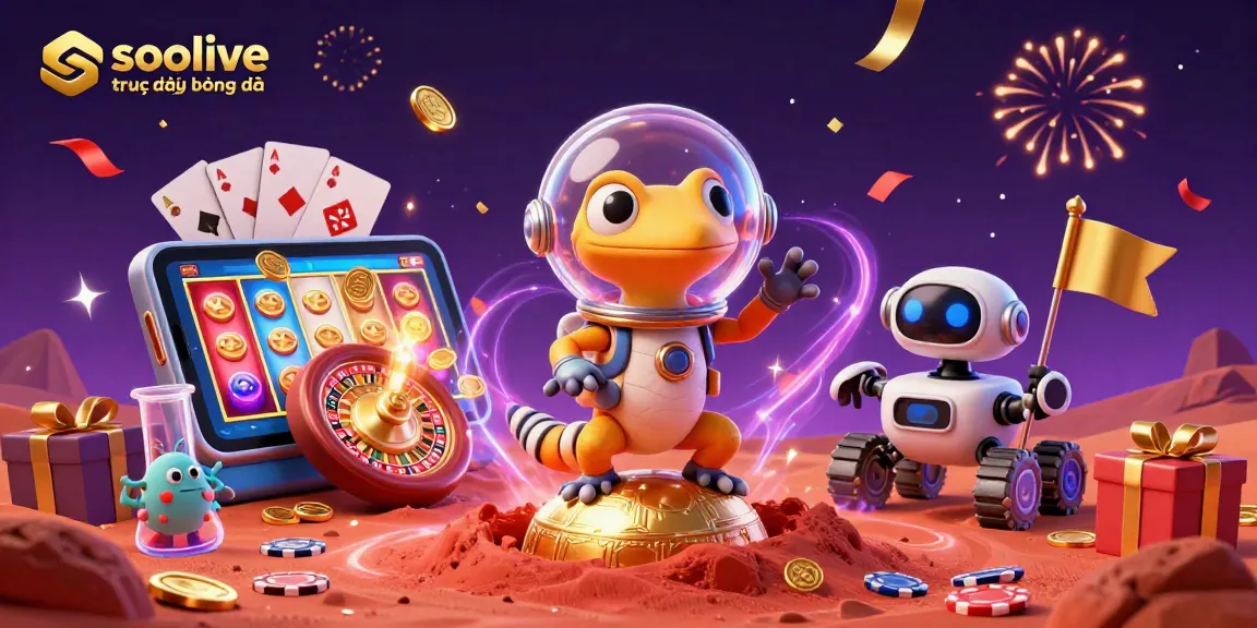 Experience exciting socolive trực tiếp bóng đá as a Martian gecko discovers a golden casino in space.