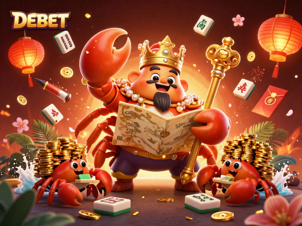 Experience thrilling moments with DEBET's golden crab emperor in a vibrant casino world.