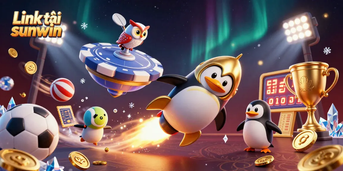 Engage with Link tải sunwin and experience a golden penguin racing towards casino jackpots in space.