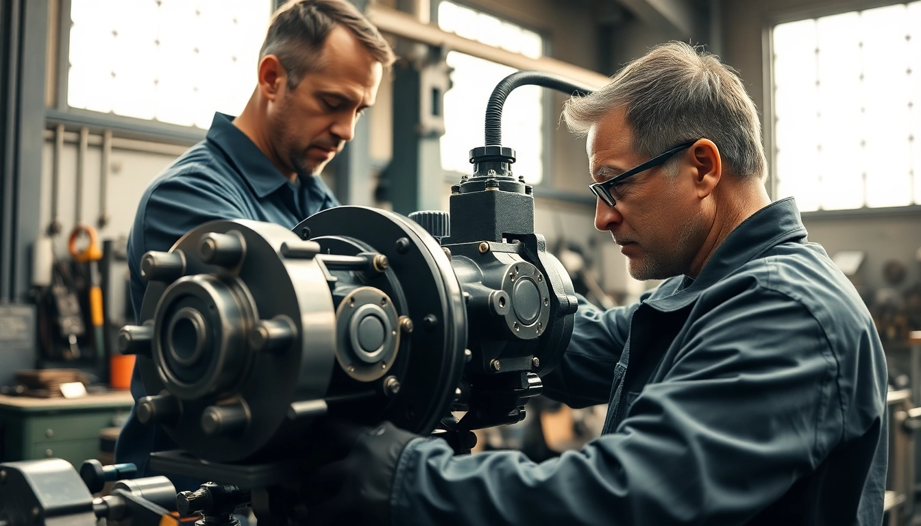 Offering hydraulic pump services in an industrial workshop with expert technician.