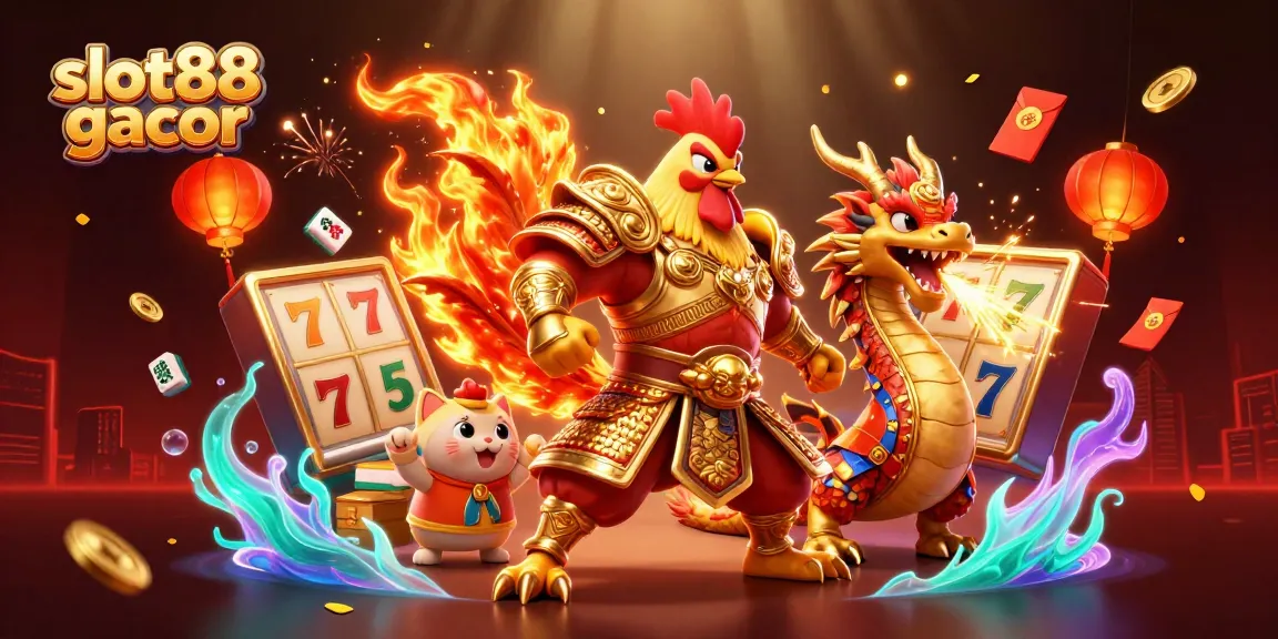 Experience slot88 gacor with a dynamic 3D scene featuring exciting casino elements.