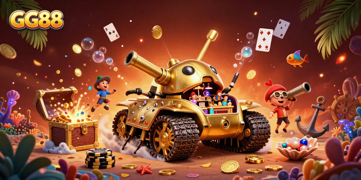 Experience the thrilling gameplay at GG88 with a miniature casino inside a golden beetle tank.