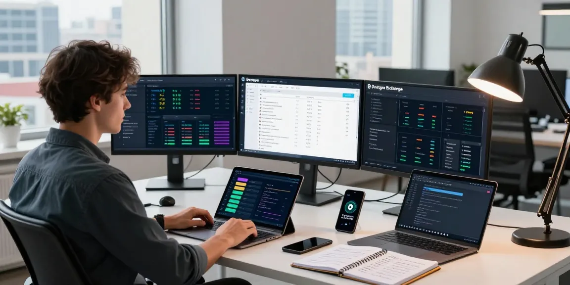 User analyzing multiple blockchain transactions on Bungee Exchange in a modern financial workspace.