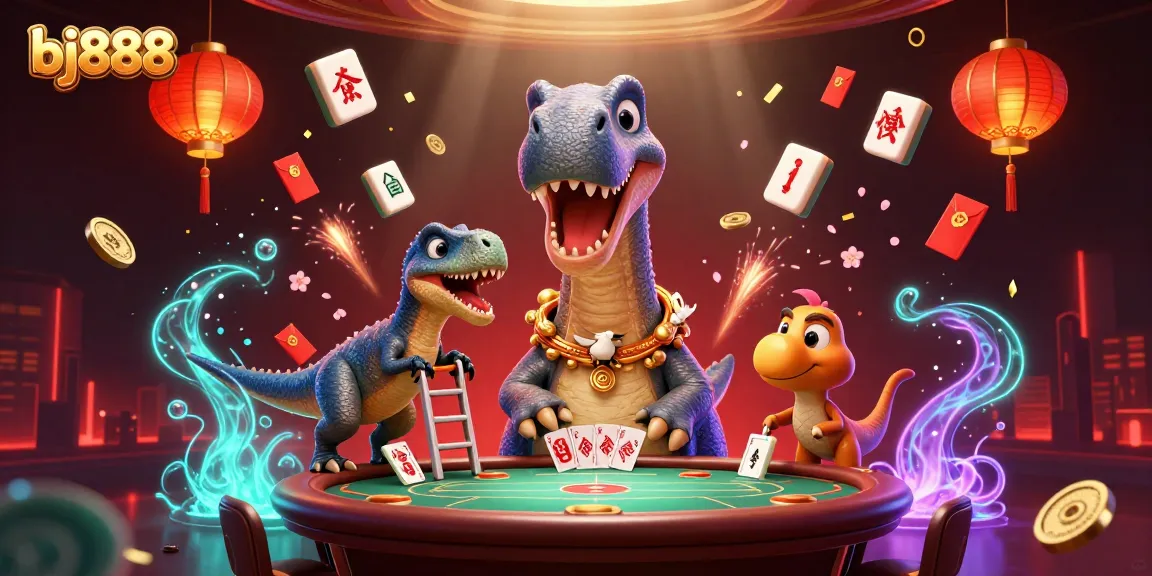 Experience thrilling gaming excitement with bj888 and colorful casino characters in a vibrant illustration.
