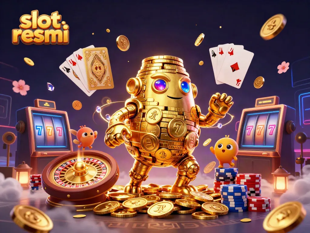 Engaging slot resmi scene featuring a golden golem surrounded by dynamic casino elements and sparkling coins.
