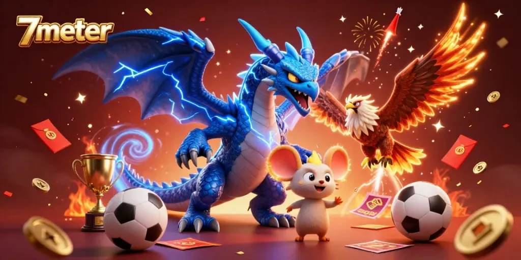 Experience thrilling sports betting with 7meter - powerful dragon, bright confetti, and dynamic elements