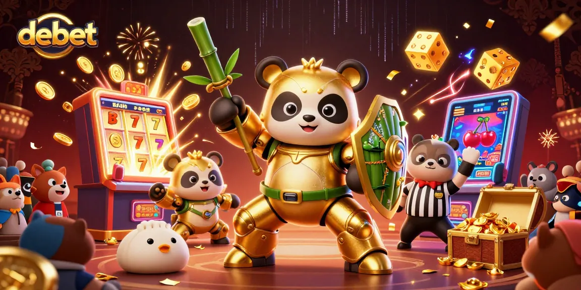 Engage with debet-themed excitement at a dynamic casino featuring gaming robots and celebratory elements.