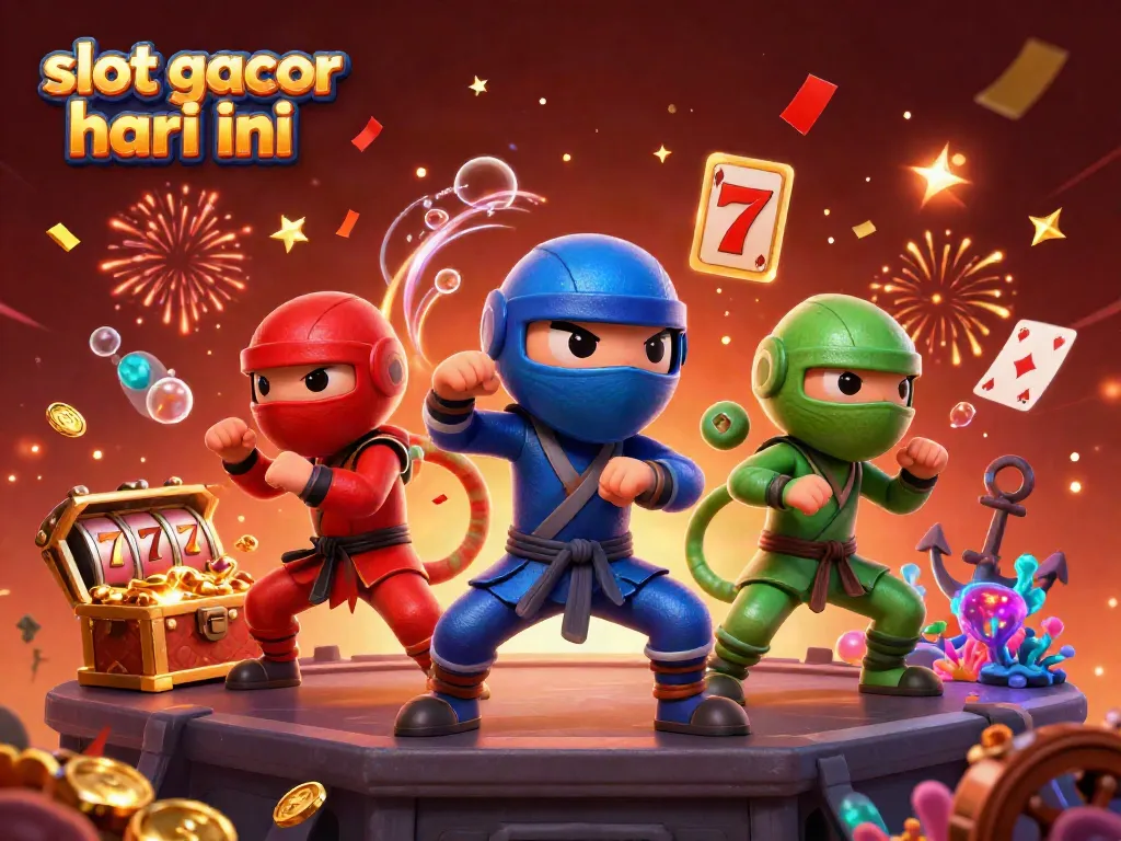 Engage in exciting slot gacor hari ini action with chameleons showcasing their martial arts skills amid a vibrant casino scene.