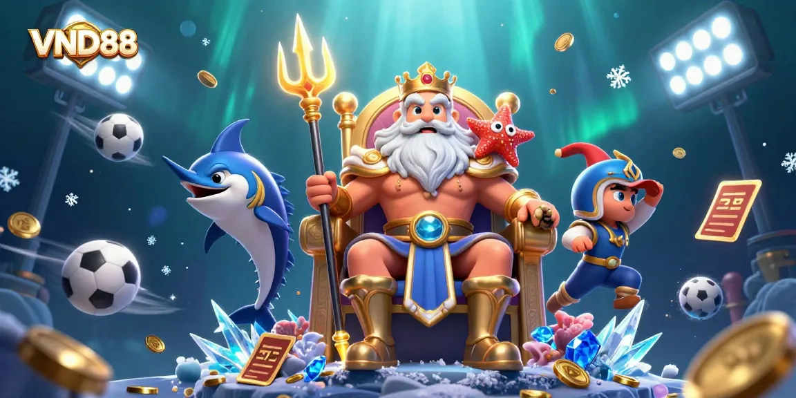 Bet on exciting sports action with VND88 in this dynamic underwater casino scene.