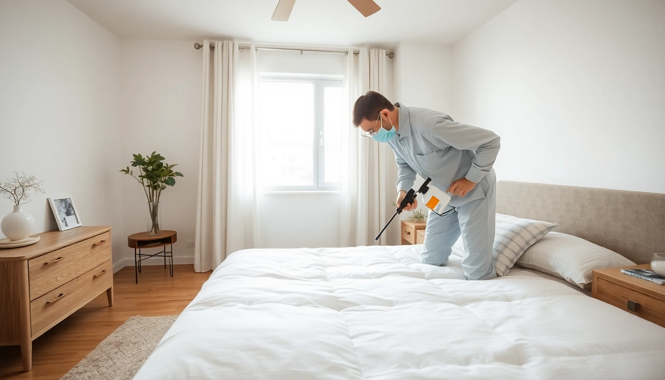 Efficient bed bug treatment process demonstrated in a clean bedroom, focusing on safety and effectiveness.