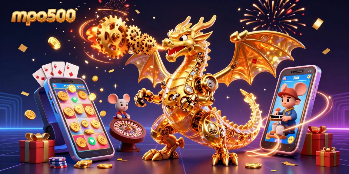 Engage in thrilling gaming with mpo500's vibrant 3D cartoon image showcasing dynamic slots and casino action.
