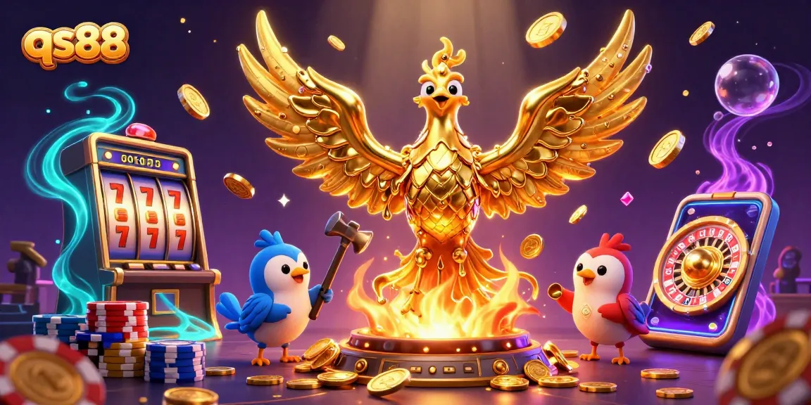 Experience thrilling gaming moments at qs88, featuring vibrant gold phoenix and dynamic jackpot excitement.