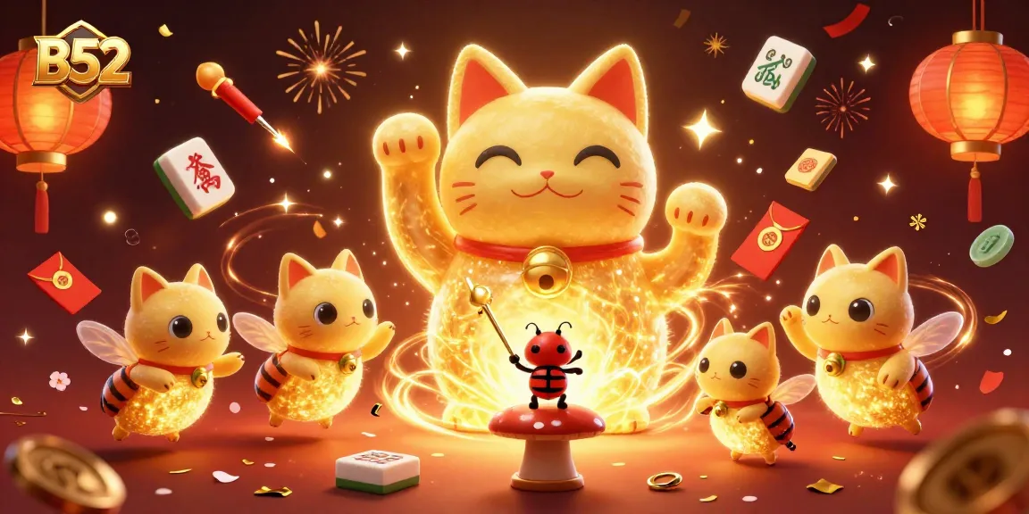 B52 transforms into a dynamic lucky cat surrounded by vibrant casino symbols, embodying winning strategies.
