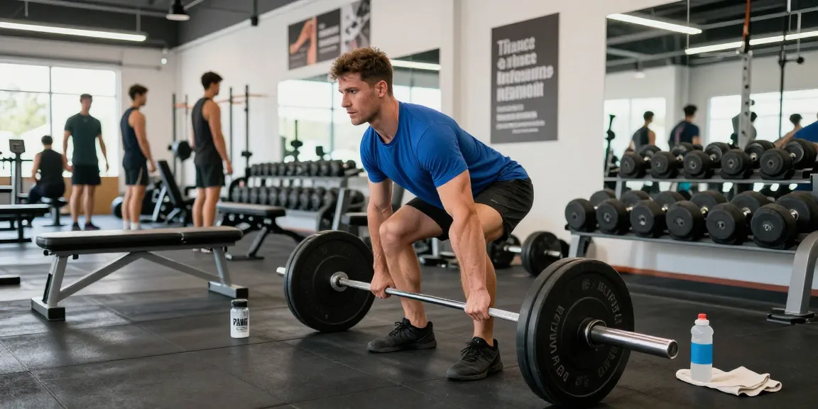 Athletic man lifting weights in a modern gym environment, showcasing determination and fitness with Prime Pharma Steroids.
