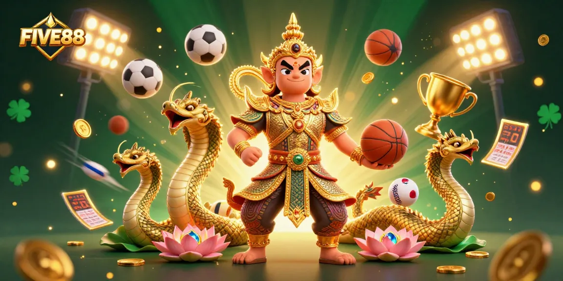 Engage with FIVE88's vibrant 3D gambling scene showcasing animated sports betting action and dynamic elements.