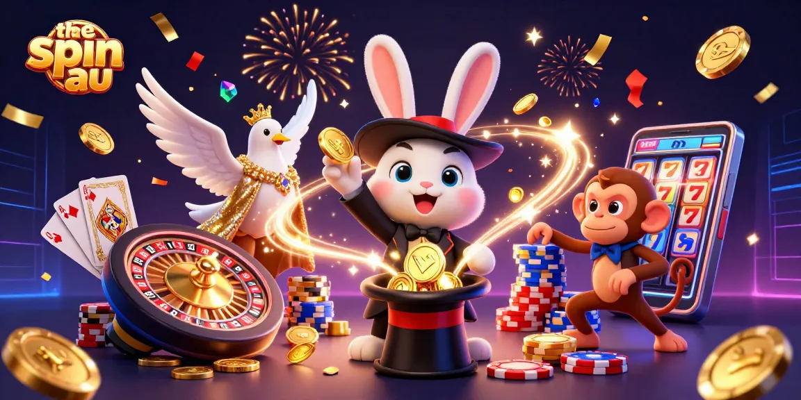 Spin AU with magical elements bringing slots to life through a vibrant casino scene.