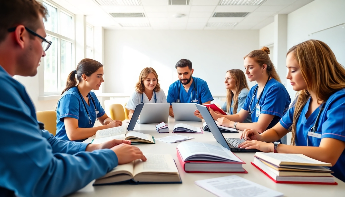 Houston NCLEX review testimonials showcasing nursing students studying together in a bright classroom.