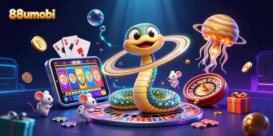 Experience thrilling gameplay with 88uumobi as the Saturn ring snake and astronaut mice spin to win in a cosmic casino.