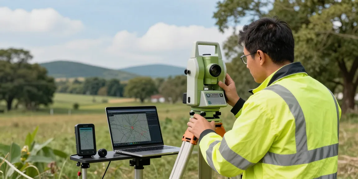 Surveyors using advanced equipment for topographical surveys in the UK.