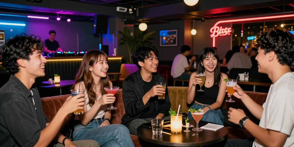 Socializing in a vibrant night lounge showcasing 유흥사이트 experiences with cocktails and music.