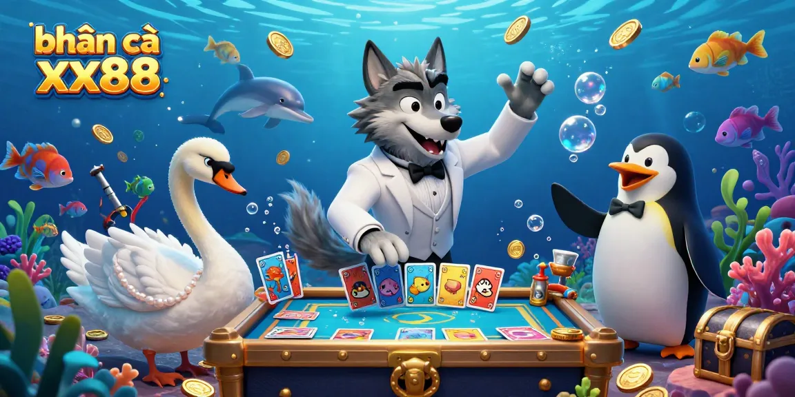 Bắn cá xx88 showcases underwater excitement with sea creature cards and vibrant gameplay.