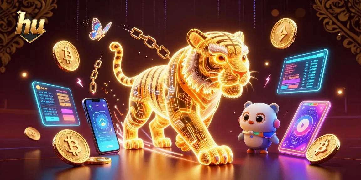 Experience the thrill of the hu casino adventure with a neon-wireframe tiger in a vibrant digital landscape.