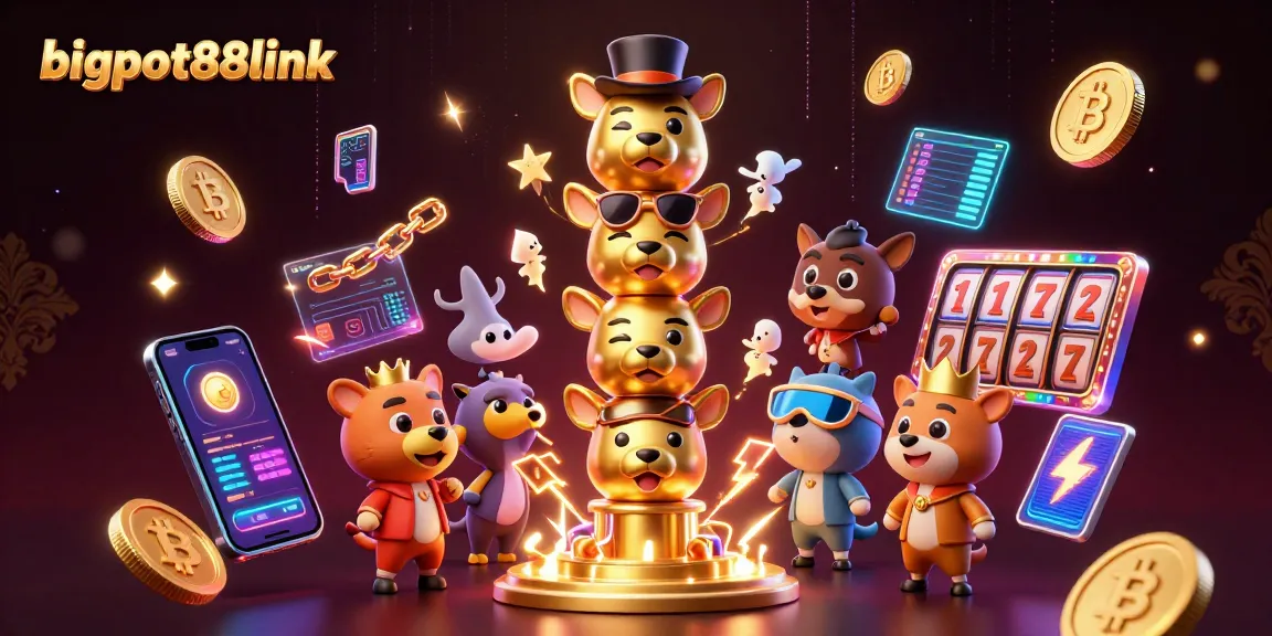 Engage with bigpot88link using vibrant casino totem and crypto elements in a 3D gaming atmosphere.